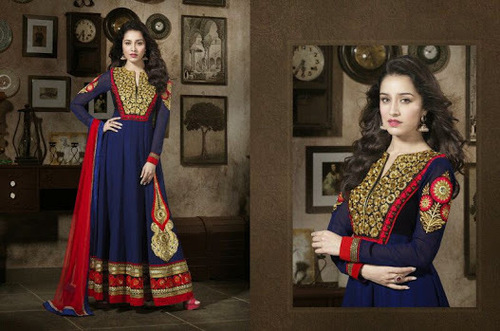 Colour Anarkali Suits - Silk, S-XL, 54 Inches, Navy Blue | Hand Embroidery, Elegant Design, Comfortable Fit