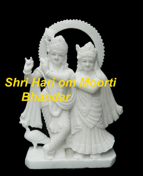 Radha Krishna Murti - Marble Statue, Variable Dimensions, White Color | Elegant Decor, Intricate Carving, Smooth Finish, High Quality