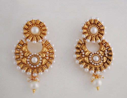 RD Chand Earring - Brass Copper 4x7 cm, Gold Plated | Elegant Design, Wedding Party Wear