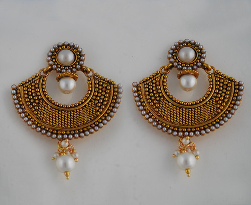 Chand Flat Earring - Brass, Copper 5cm x 6cm, Gold Color | Elegant Design, Party Wear, Gift Item