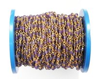 Amethyst Gemstone Beaded Chain - 3-4mm Roundel Beads, 22k Gold Plated Wire | Elegant Design For Jewelry Making, Ideal For Weddings And Anniversaries