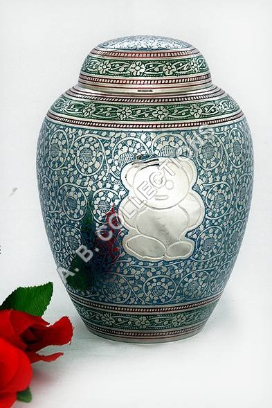 IRON PET URN NICKEL EMBOSSED TEDDY BEAR By A. B. COLLECTIONS