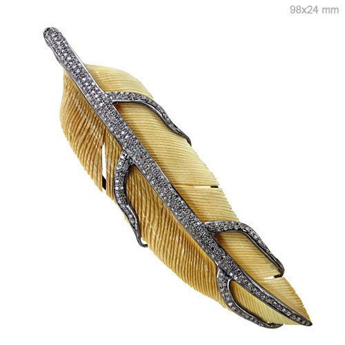 Ivory Diamond Silver Finding - 925 Sterling Silver, 98x24 mm, Ivory Color, Diamond 1.47 CTS, Trust Stamp Certification