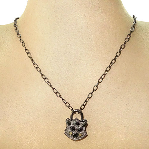 Pave Diamond Black Spinel Silver Pendant