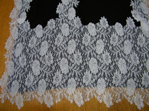 Cashmere Black and White Stole With French Lace