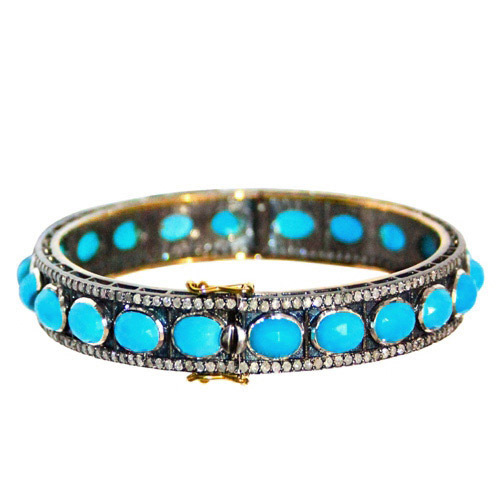 Turquoise Diamond Gold Bangle