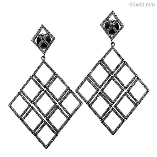 Pave Diamond Silver Earrings