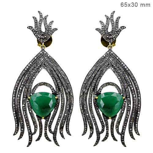 Emerald Diamond Gold Earrings