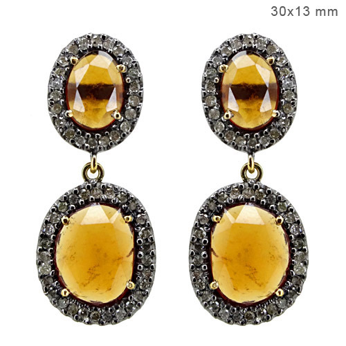 Hassonite Garnet Diamond Gold Earrings