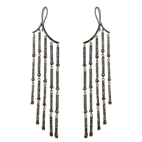 Pave Diamond Gold Dangle Earrings