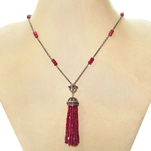 Ruby Diamond Tassel Gold Necklace