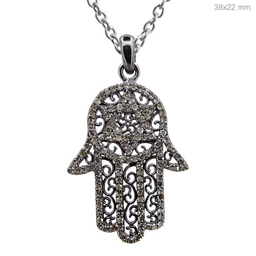 Pave Diamond Hamsa Silver Pendant