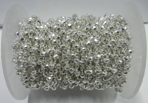 Silver Pyrite Gemstone Beaded Chain Sell Per Meter