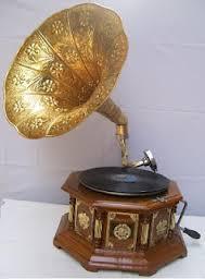 Square Gramophone with Big Brass Horn