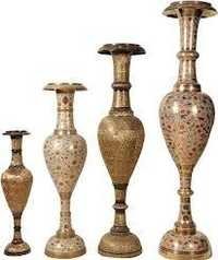 Flower Vase - Brass Metal, Various Sizes, Glossy Gold Finish | Intricate Handmade Engraved Designs, Lightweight Decorative Set of 4