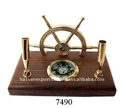Ship Wheel Compass Pen Holder
