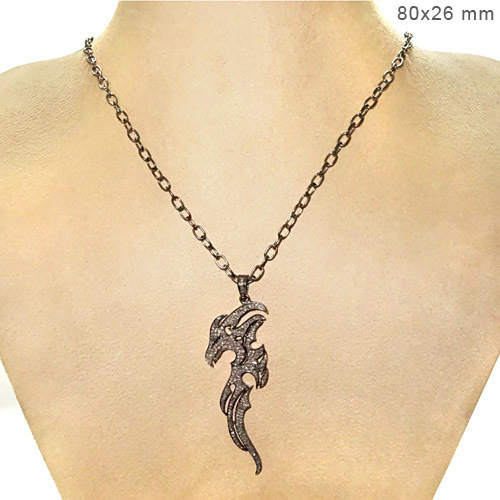 Pave Diamond Silver Pendant - 925 Sterling Silver, 80x26 Mm, 1.62 Cts Diamonds | Elegant Design, Gift-ready, Luxury Jewelry