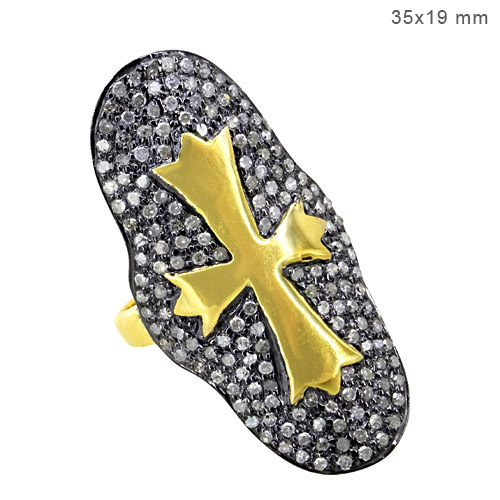 Pave Diamond Gold Cross Ring
