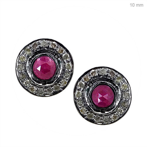 Gemstone Diamond Stud Earrings