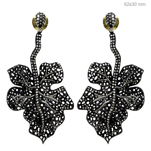 Pave Diamond Leaf Earrings
