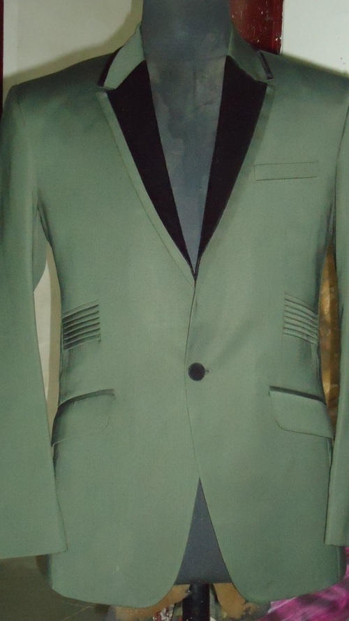 2js1411-10 - Wool Blend Medium Olive Green, Button Closure, Slim Fit, Two Pockets, Polyester Lining