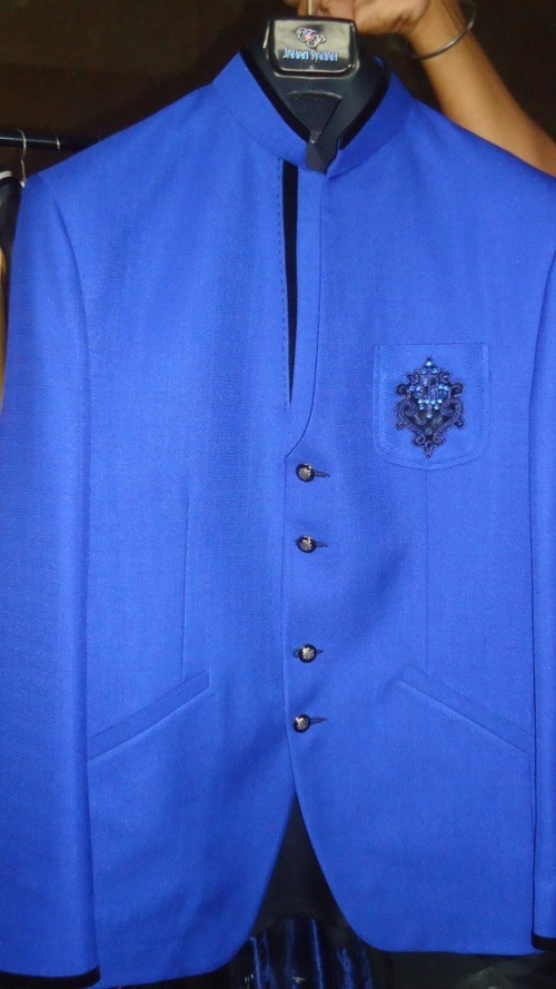 2js1421-09 - Polyester, Multiple Sizes, Blue | Mandarin Collar, Button Closure, Embroidered, Elegant Style, Comfortable