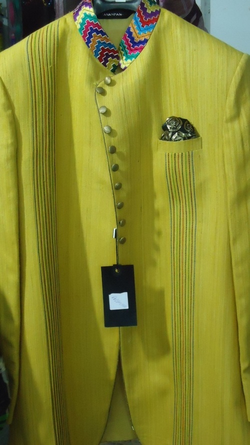 OU205-49 - Silk Blend, Customizable Size, Yellow | Slim Fit, Button Closure, Elegant Design, Durable Stitching