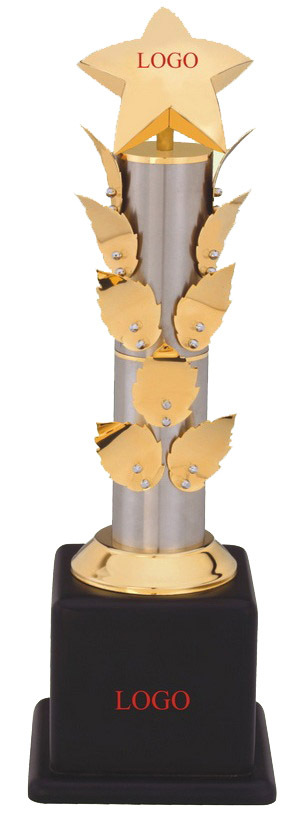 Trophy - Metal, 18" Height, Gold Color | Square Base, Polished Finish, Customizable Logo, Award Recognition