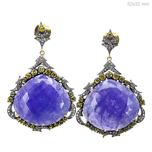 Tazanite Yellow Sapphire Diamond Earrings