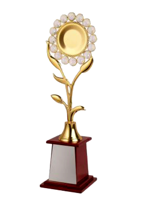 Trophy - Wood Base Metal Body 9 Inch Gold | Award Recognition, Customizable Engraving, Elegant Design