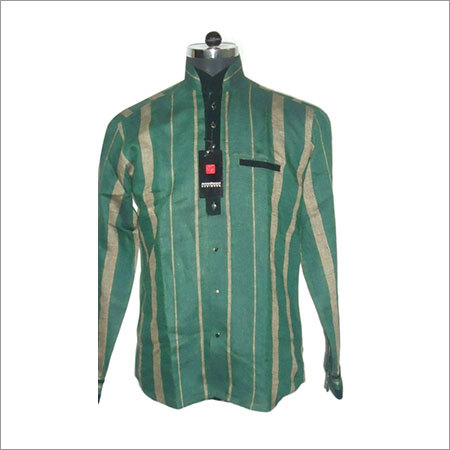 Designer Shirt - Cotton Blend, M-XXL, Green | Slim Fit, Mandarin Collar, Stylish Design, Comfortable, Durable, Versatile Style