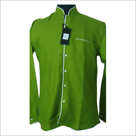 Designer Shirt - Cotton Blend, Slim Fit, Green | Button-Down Closure, Mandarin Collar, Long Sleeve, Stylish Design, Comfortable Fit, Durable Stitching, Easy Care