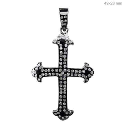 Pave Diamond Silver Cross Pendant