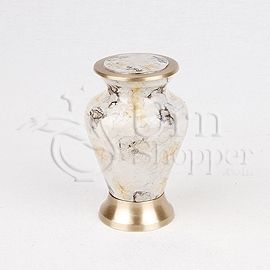 Glenwood White Marble Brass Metal Token Cremation Urn