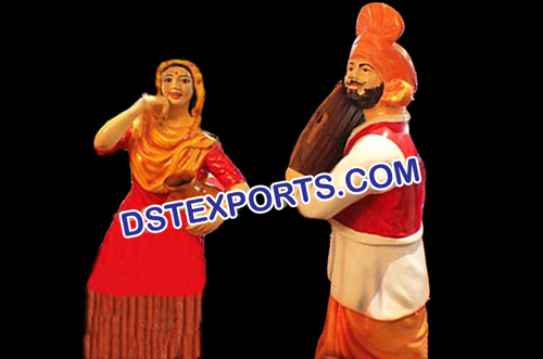 FRP Punjabi Dancing Couple Statue - Lightweight Fiber Glass, Red, Variable Sizes | Durable, Weatherproof, Hand-Painted Finish