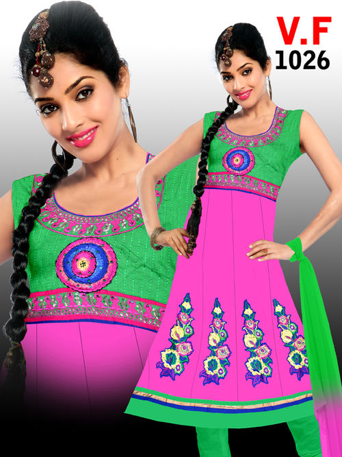 Pink And Green Anarkali Readymade Suits