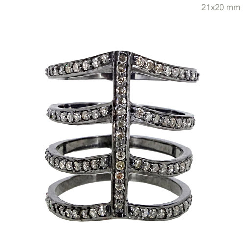 Pave Diamond Silver Ring