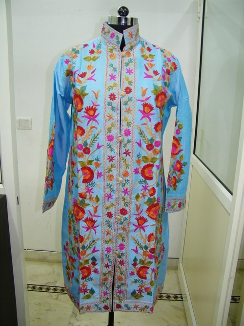 Sky Blue Long Size Silk Coat