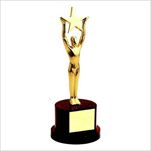 Brass Trophy - Brass, 10.5 Inches, Gold with Wooden Base | Star Design, Polished Finish, Award Recognition