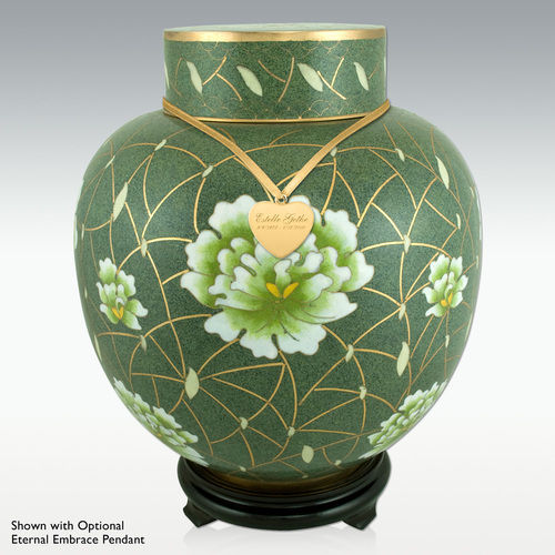 Olive Floral Cloisonne Cremation Urn