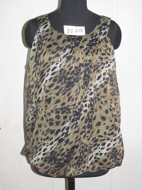 Ladies Top - Polyester, Medium, Beige | Stylish Design, Soft Fabric, Comfortable Fit, Animal Print, Sleeveless