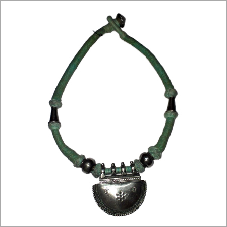 D Pendant Aqua Thread Necklace