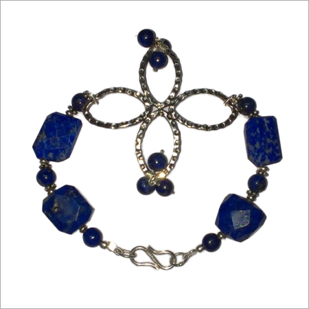 Silver Flower Bracelet  With Lapis Tumble