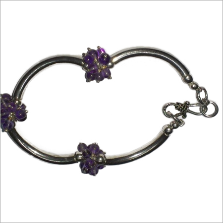 Silver Pipe Bracelet With Amethyst Pinhead