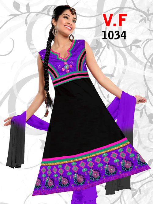 Violet And Black Anarkali Readymade Suits