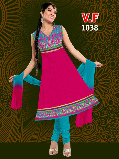 Pink And Green Anarkali Readymade Suits