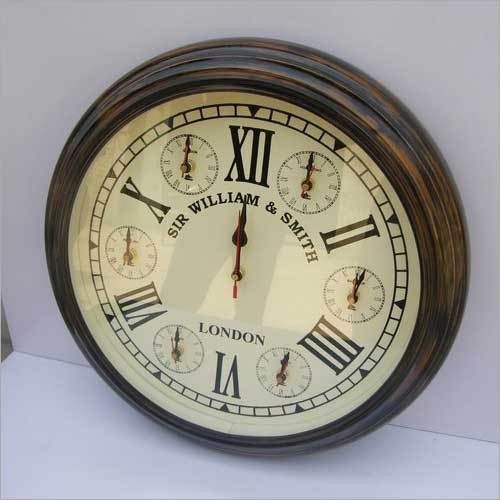 Round Hanging Wall Clock Wooden Pattern Roman Numbers