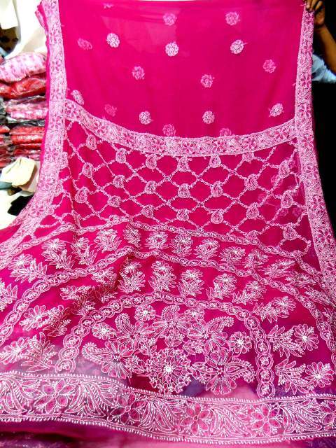 Georgette Chicken work sarees