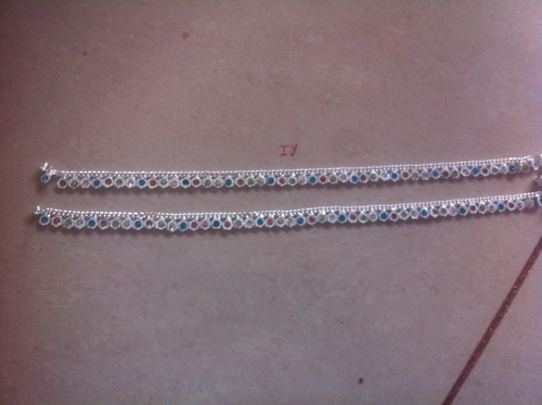 Imitation silver anklets with diamonds