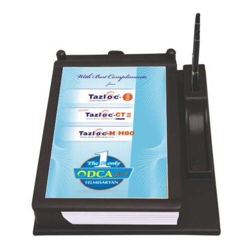 Note Pad - Plastic 4.1"x6.5" Black, Pen Holder, Tape Dispenser, Durable Design